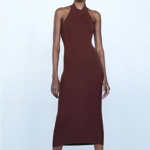 Zara Knit Halter Slip Dress in Burgundy
